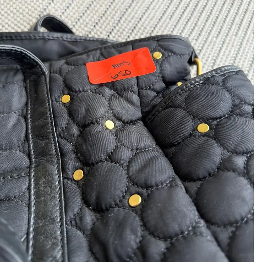 REBECCA MINKOFF Marissa Quilted Baby Bag Black Nylon Gold-Toned Studs Zip Top - Picture 9 of 9